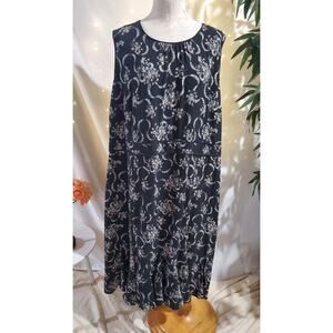 Talbots Floral Flouce Ruffle Sleeveless Midi Dress Plus Size 18W Black Wedding